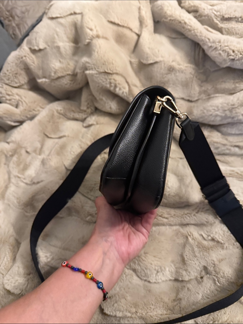 kate spade black leather crossbody with gold logo hardware - Picture 9 of 10